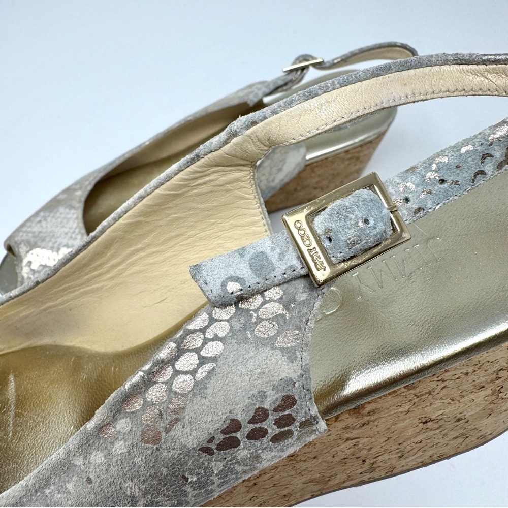 JIMMY CHOO Wedge Platform Sandals Suede Animal Print Slingback - Picture 13 of 15